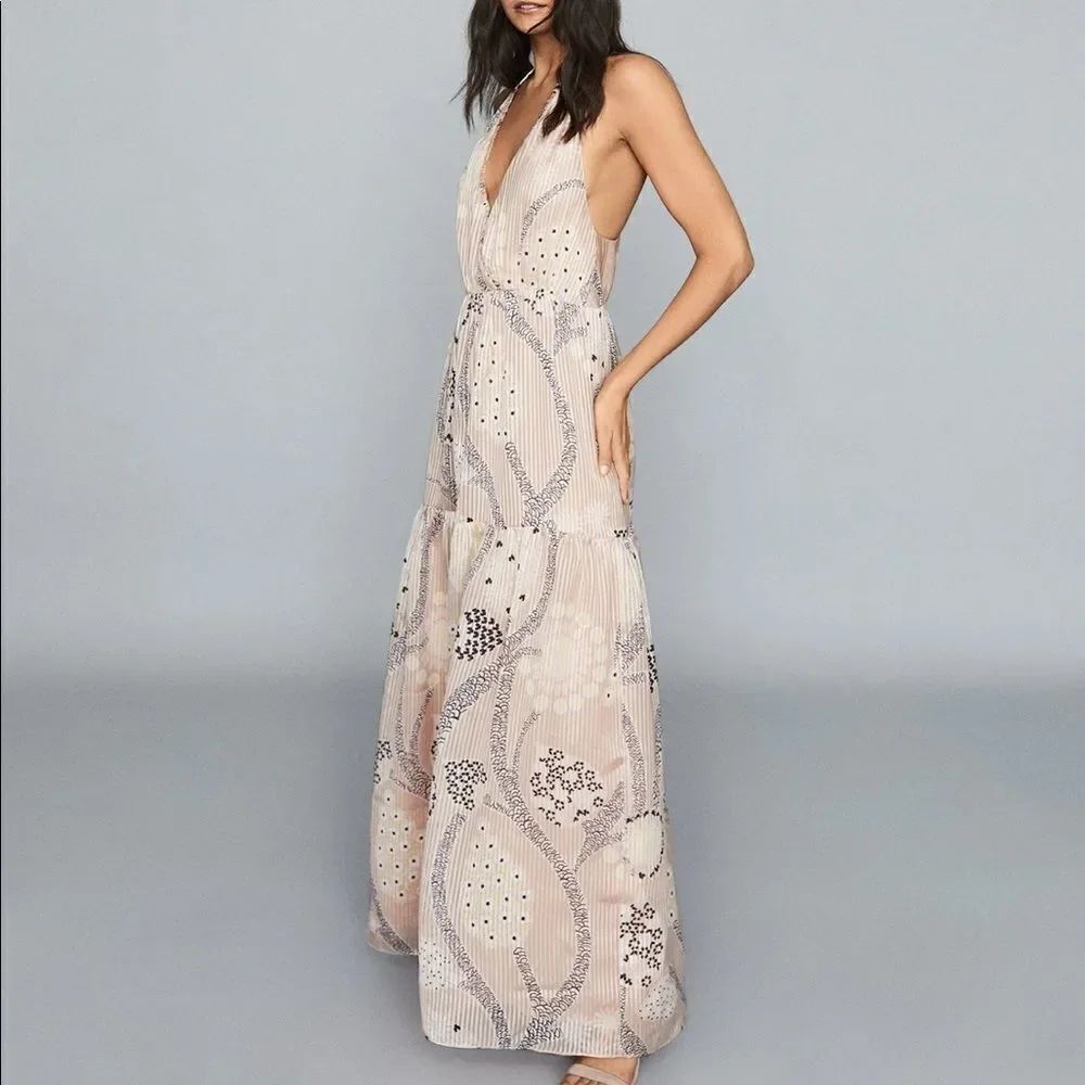 Reiss Freddie Paisley Print Maxi Dress Nude 10